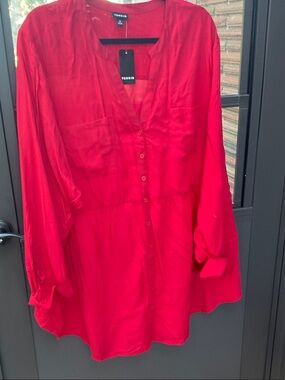 torrid Bright Red Button-Front Tunic Blouse